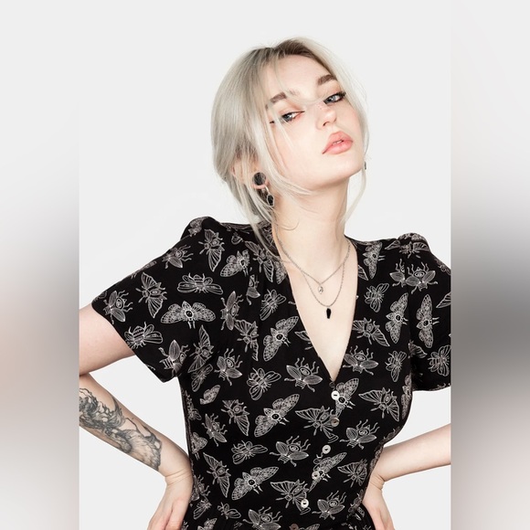 Disturbia Mortmoth Short Sleeve Midi Dress US 8 / UK 12 - Picture 2 of 11